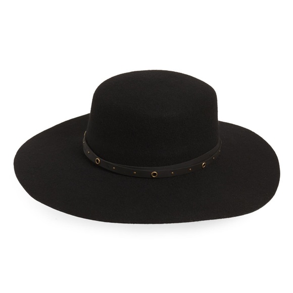 Trim Boater Studded Belted Wool Hat 